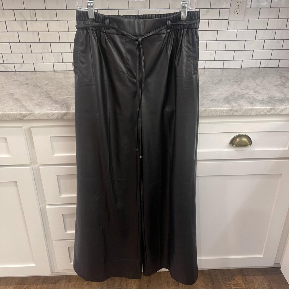 Ee:some Pants Womens Large Black Faux Leather Wide Leg New With Tags Lounge Boho